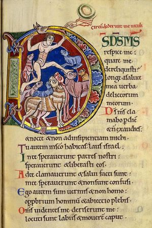 Psalm 22 (Psalm 21 in Septuagint) in the St. Albans Psalter, 12th century